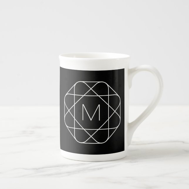 Taza De Porcelana Monograma geométrico negro y blanco (Derecha)