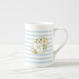 Taza De Porcelana Monograma Moda floral Estaciones azules Pastel