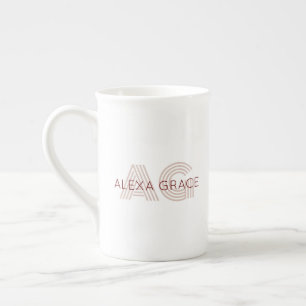 Taza De Porcelana Monograma moderno de beige y vino