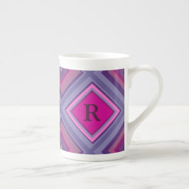 Taza De Porcelana Monograma Nivel inicial de patrón de diamante rosa