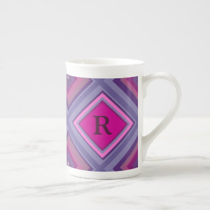 Taza De Porcelana Monograma Nivel inicial de patrón de diamante rosa