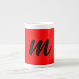 Taza De Porcelana Monograma rojo negro Letra inicial lino moderno