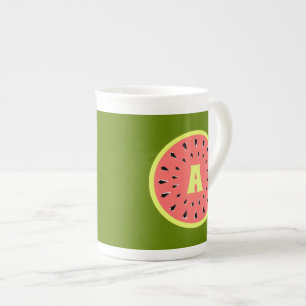 Taza De Porcelana Monograma Rosa Sandía