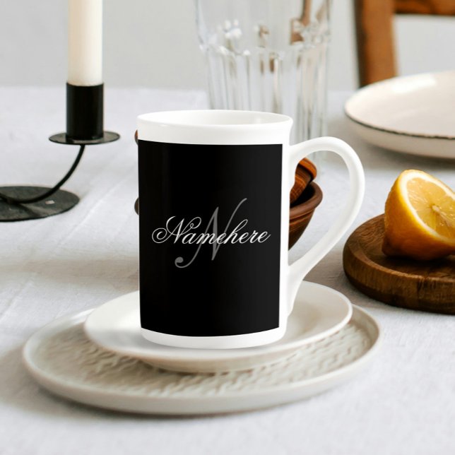 Taza De Porcelana Monograma único personalizado de nombre blanco y n (Subido por el creador)
