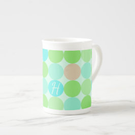 Taza De Porcelana Monograma verde azul turquesa y círculo Naranja