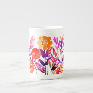 Taza De Porcelana Monograma y nombre Flores personalizadas