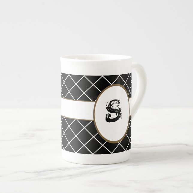Taza De Porcelana Monogramado de Black Brown (Derecha)