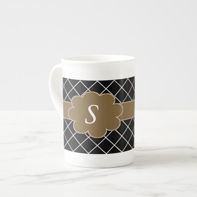 Taza De Porcelana Monogramado de Black Brown (Izquierda)