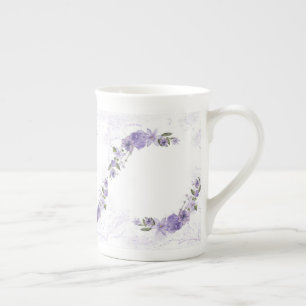 Taza De Porcelana Morado Floral