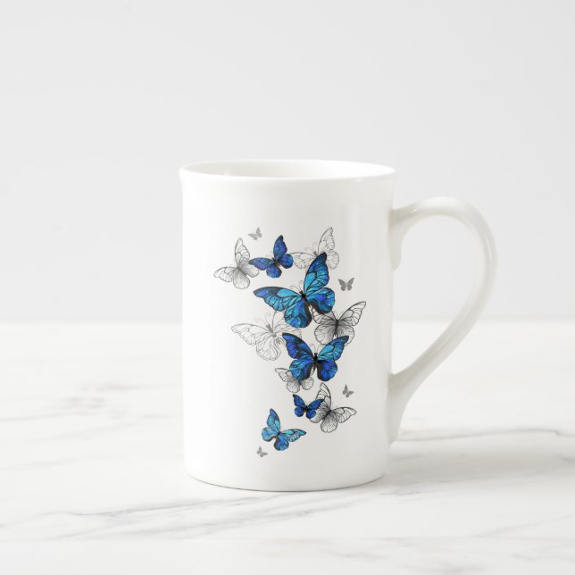Taza De Porcelana Morfo de las mariposas voladoras azules (Derecha)
