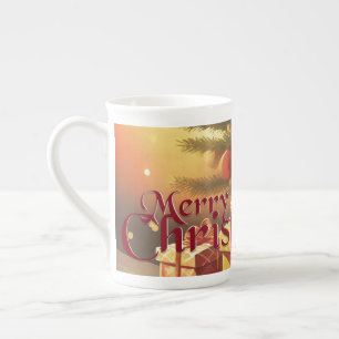 Taza De Porcelana Motivo de Navidad, con regalos bajo el árbol de Na