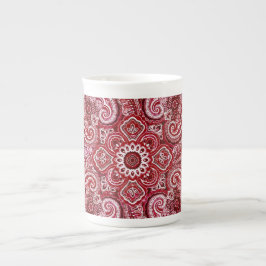 Taza De Porcelana Motivo de Paisley Rojo-Carmesí Monocromático