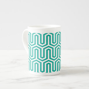 Taza De Porcelana Motivo egipcio deco - turquesa y blanco