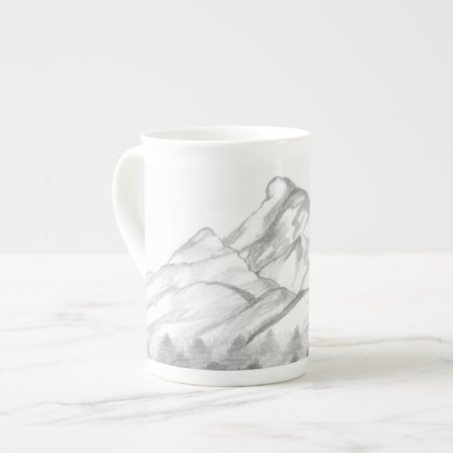 Taza De Porcelana Mountains Sketched in Pencil on Latte Mug (Izquierda)