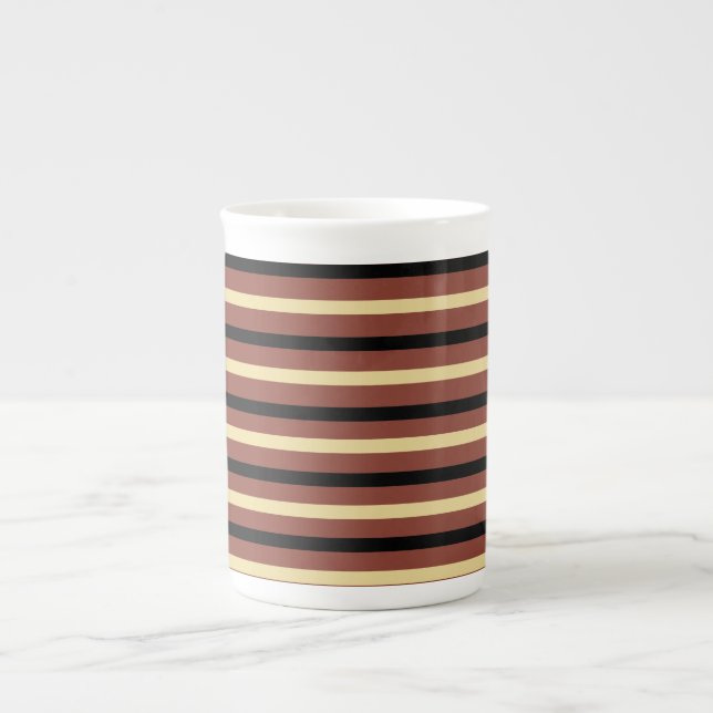 Taza De Porcelana Mug a rayas en negro/beige/marrón (Frente)