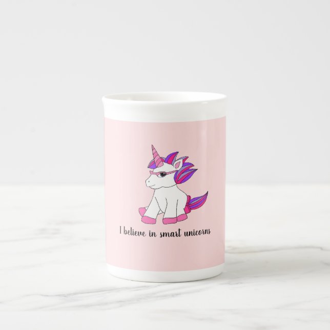 Taza De Porcelana Mug con unicornio lindo con gafas (Frente)