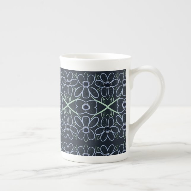 Taza De Porcelana Mug de China con flores azules de la marina (Derecha)