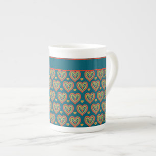 Taza De Porcelana Mug de China ósea, rojo, corazón verde en Verde az