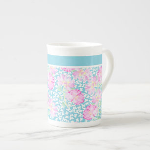 Taza De Porcelana Mug de China, rosas rosadas, mariposas blancas
