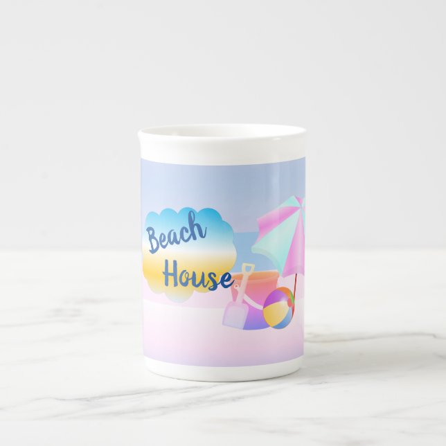 Taza De Porcelana Mug de especialidad de Casa de Playa Azul y Rosa (Frente)