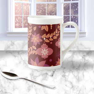 Taza De Porcelana Mug de ornamentos de Navidad rosa y roja