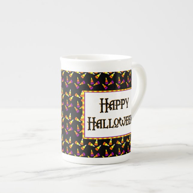Taza De Porcelana Mugre feliz del patrón de velas de Halloween (Derecha)