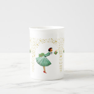 Taza De Porcelana Mujer vintage de Navidad apagando una vela