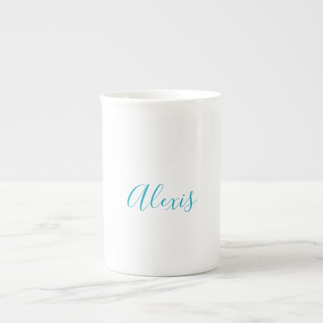Taza De Porcelana Name Calligraphy Script Plain Simple White Blue (Frente)