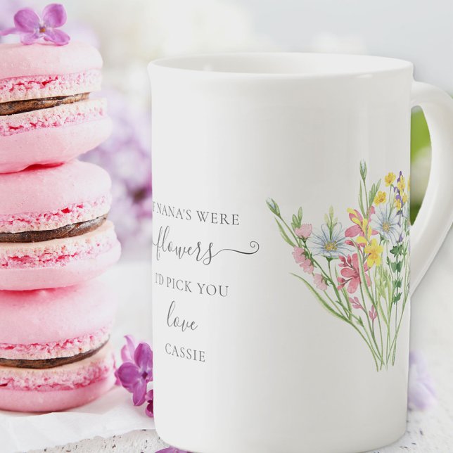Taza De Porcelana Nana Poem Bonito Wildflower Bouquet (If Nana's were flowers I'd pick you - pretty wildflower mug gift for nana)