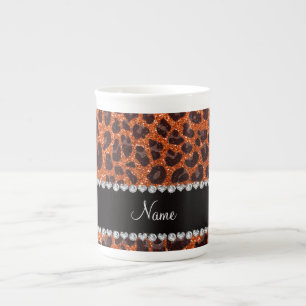Taza De Porcelana Naranja de nombre personalizado purpurina leopardo