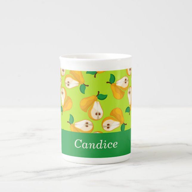 Taza De Porcelana Naranja de nombres personalizados peras en verde (Frente)