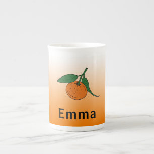 Taza De Porcelana Naranja Fruta y gradiente blanco Naranja Monograma