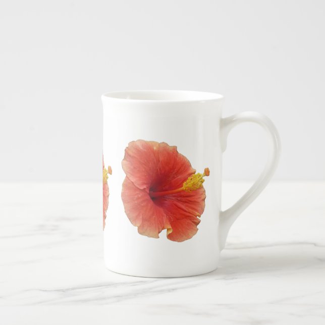 Taza De Porcelana Naranja Hibiscus Flower Tropical Floral (Derecha)
