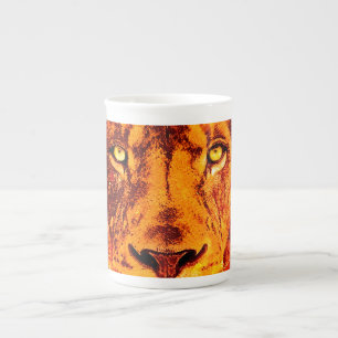 Taza De Porcelana Naranja Lion Face