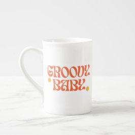 Taza De Porcelana Naranja mostaza de los años 70 Hippie negro Groovy