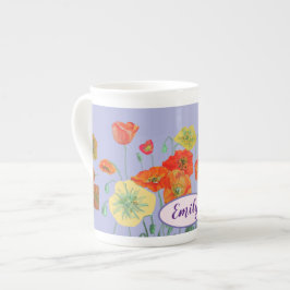 Taza De Porcelana Naranja Poppies Florales Pastel púrpura Lilac
