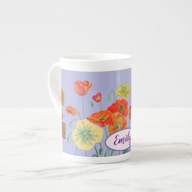 Taza De Porcelana Naranja Poppies Florales Pastel púrpura Lilac (Izquierda)