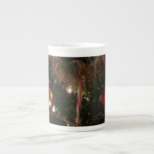 Taza De Porcelana Navidad Árbol II Festividad Rojo y Oro