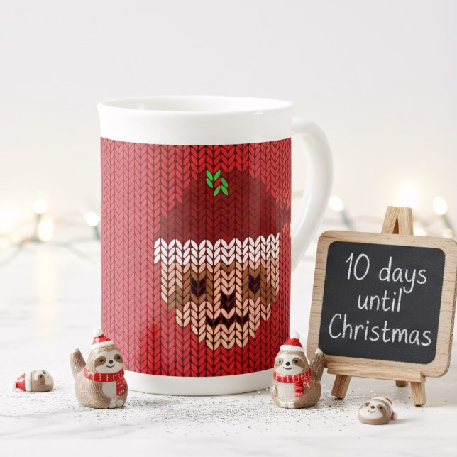 Taza De Porcelana Navidades aburridos Monograma Hueso de China Mug (Your cute, personalized sloth mug makes the season even more joyful.)