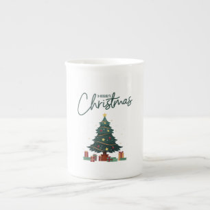 Taza De Porcelana Navidades Amarillos Verdes Aislados