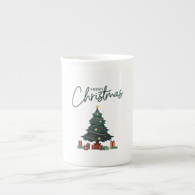 Taza De Porcelana Navidades Amarillos Verdes Aislados (Frente)