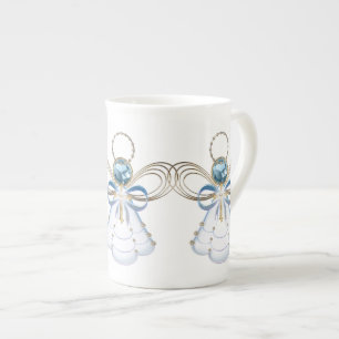 Taza De Porcelana Navidades Ángel de Fe Elegante Oro Azul