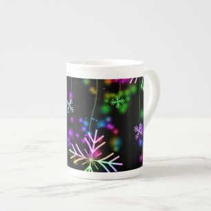Taza De Porcelana Navidades cayendo varios colores de neón copos de