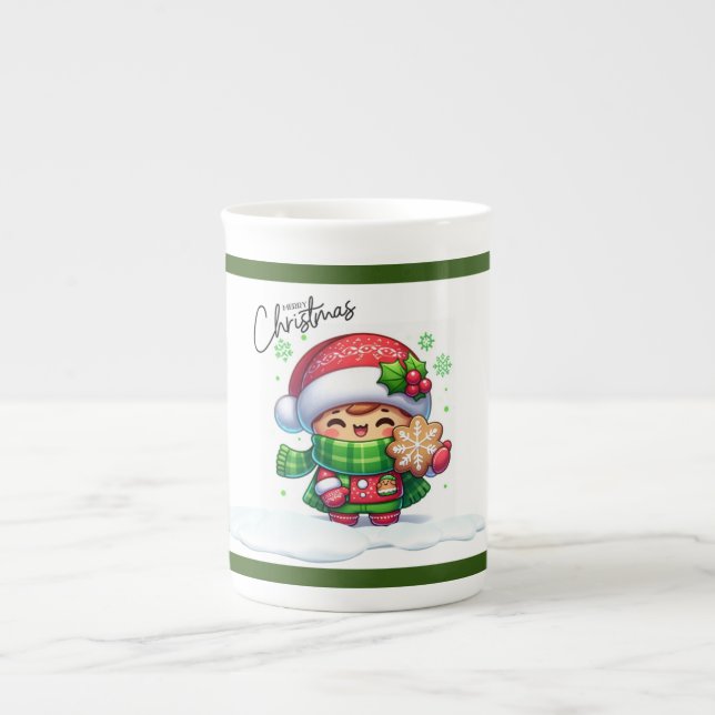 Taza De Porcelana Navidades Chica Holding Cookie (Frente)