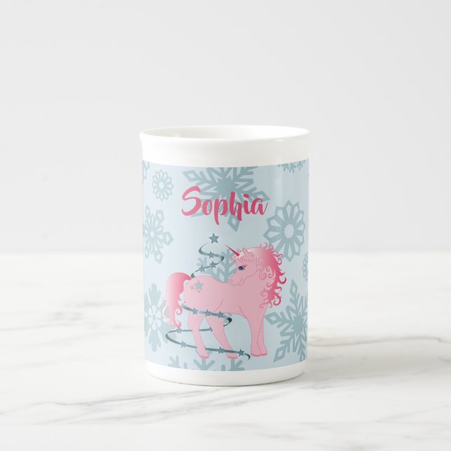 Taza De Porcelana Navidades Copo de nieve unicornio chocolate calien (Frente)