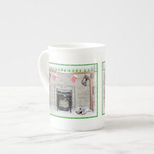 Taza De Porcelana Navidades de Keeshond picotean perro con pintura d