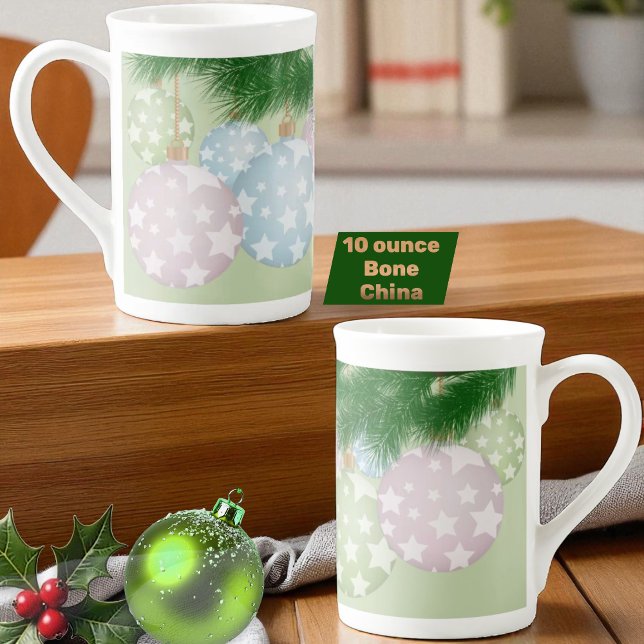 Taza De Porcelana Navidades de moda Pastel Ornamentos con estrellas (from one side of handle to the other side)