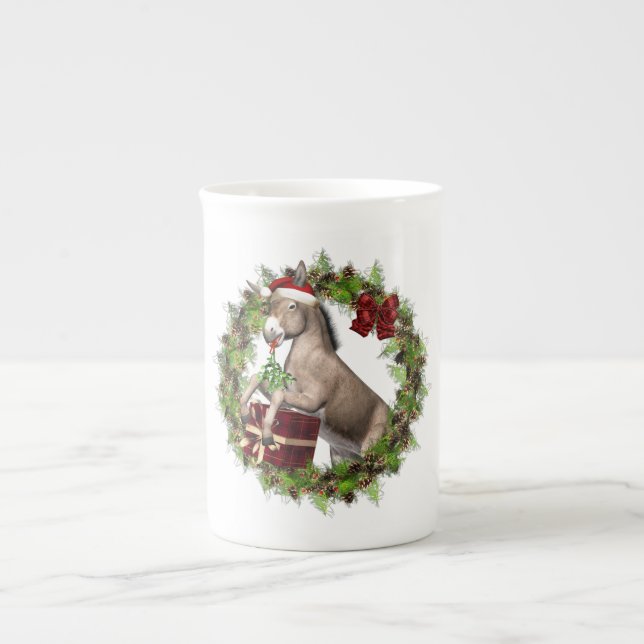 Taza De Porcelana Navidades Donkey Santa Bone China Mug (Frente)
