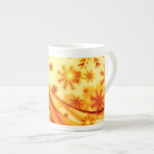 Taza De Porcelana Navidades dorados copos de nieve
