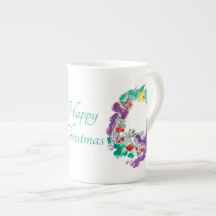 Taza De Porcelana Navidades felices con 2 golpes morados